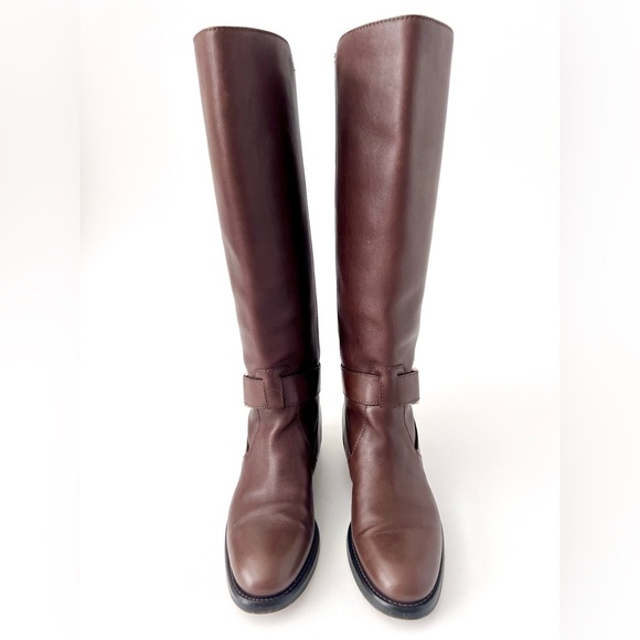 GUCCI | Stirrup Brown Leather Pull On Flat Riding Boots Tall Knee-high 36 US 6 - Picture 6 of 14